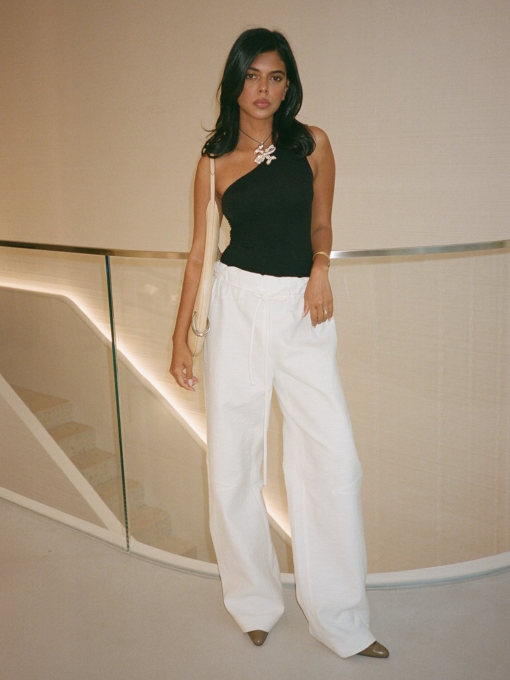 Tory Burch Belted poplin-trimmed cotton-jacquard wide-leg pants
